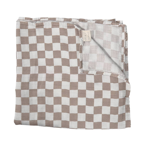 Ali+Oli - Bamboo Muslin Swaddle Blanket (Mocha Checkers)