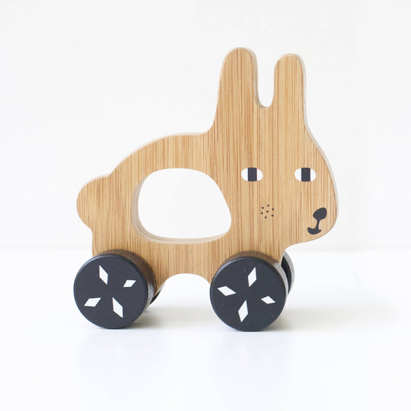 Wee Gallery - Bunny Push Toy - Wooden Roll Along Toy for Baby & Toddler