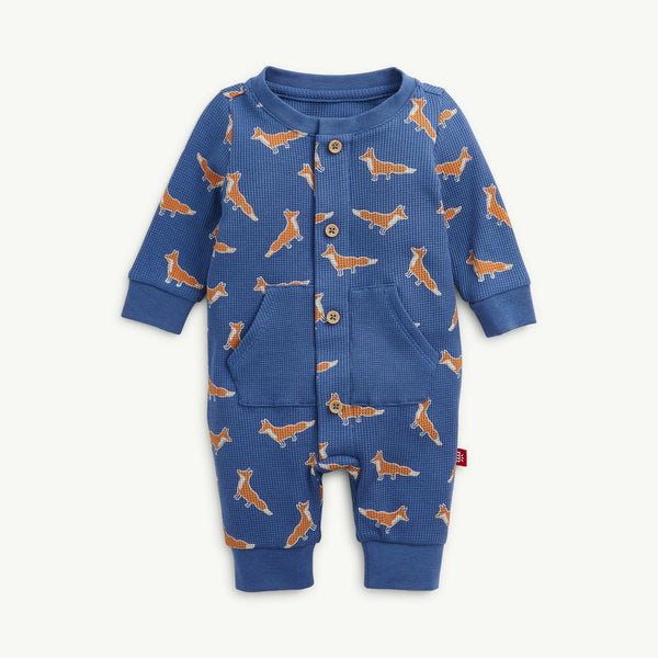 Magnetic Me - Waffle Romper - Navy & Foxes