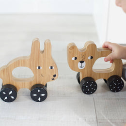 Wee Gallery - Bear Push Toy - Wooden Roll Along Toy for Baby & Toddler