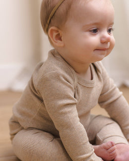 Quincy Mae - Ribbed Tee And Legging Set Taupe