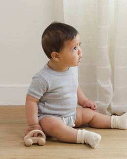 Quincy Mae - Melange Socks Oatmeal, Rose