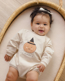 Quincy Mae - Crewneck Bubble Romper Lil Pumpkin