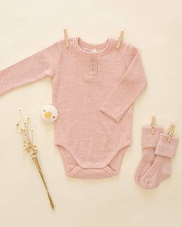 Quincy Mae - Melange Socks Oatmeal, Rose