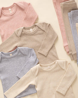 Quincy Mae - Ribbed Tee And Legging Set Taupe
