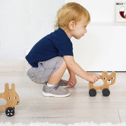 Wee Gallery - Bear Push Toy - Wooden Roll Along Toy for Baby & Toddler