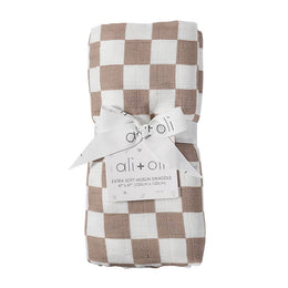 Ali+Oli - Bamboo Muslin Swaddle Blanket (Mocha Checkers)
