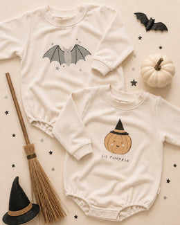 Quincy Mae - Crewneck Bubble Romper Lil Pumpkin