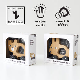 Wee Gallery - Bear Push Toy - Wooden Roll Along Toy for Baby & Toddler
