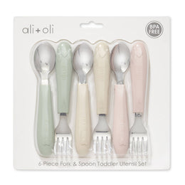 Ali+Oli - Ali+Oli (6pc) Toddler Utensils Set - Stainless Steel (Heart)