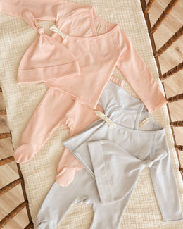 Quincy Mae - Wrap Top + Footed Pant Set Fog