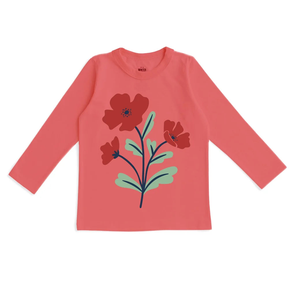 Winter Water Factory - Long-Sleeve GRAPHIC Tee - Poppy Coral