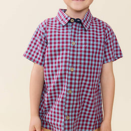 Pink Chicken - Boys Jack Shirt - Red Light Blue Check