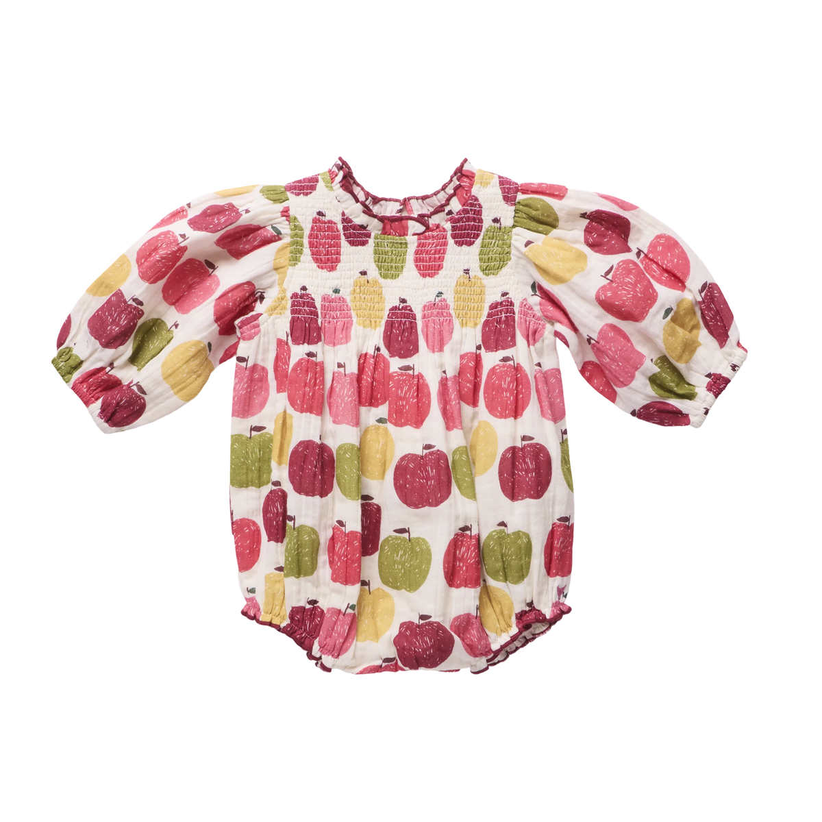 Pink Chicken - Baby Stevie Puff Sleeve Bubble - Pink Delicious Apples