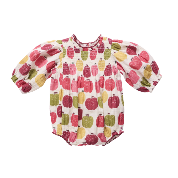 Pink Chicken - Baby Stevie Puff Sleeve Bubble - Pink Delicious Apples