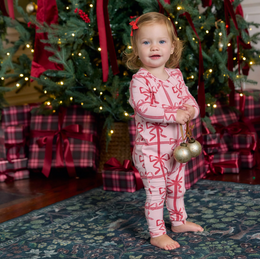 Pink Chicken - Baby Bamboo Romper - Pink Present Bow