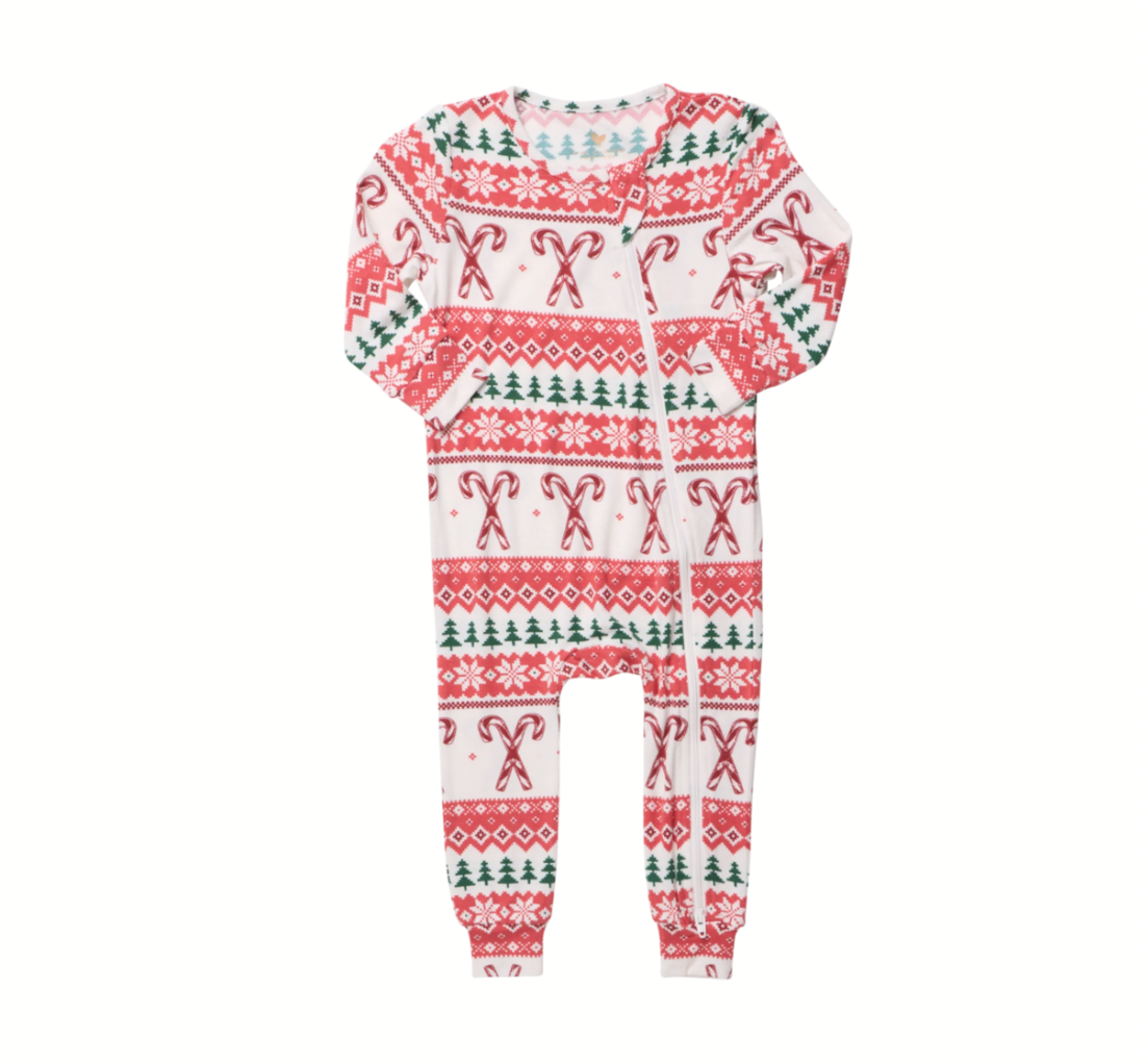 Pink Chicken - Baby Bamboo Romper - Candy Cane Fair Isle