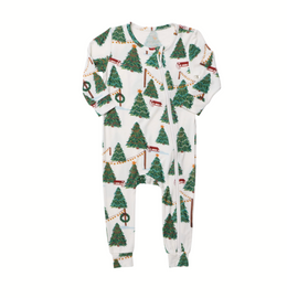 Pink Chicken - Baby Bamboo Romper - Christmas Tree Farm
