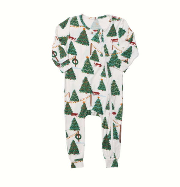 Pink Chicken - Baby Bamboo Romper - Christmas Tree Farm