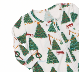 Pink Chicken - Baby Bamboo Romper - Christmas Tree Farm