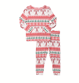 Pink Chicken - Kids Bamboo PJ Set - Candy Cane Fair Isle