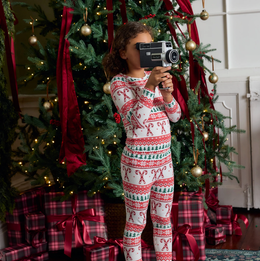 Pink Chicken - Kids Bamboo PJ Set - Candy Cane Fair Isle