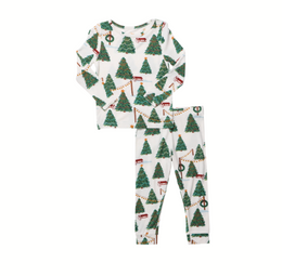 Pink Chicken - Kids Bamboo PJ Set - Christmas Tree Farm