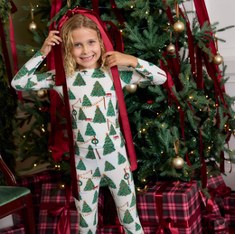 Pink Chicken - Kids Bamboo PJ Set - Christmas Tree Farm