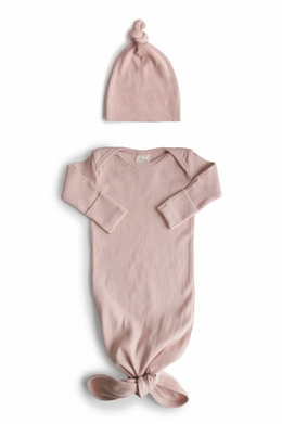 Mushie - Ribbed Knotted Baby Gown + Beanie Set