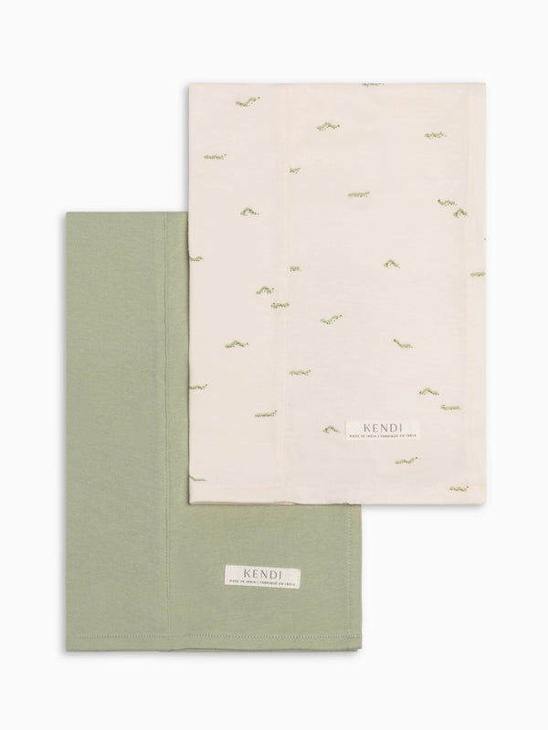 Colored Organics - 2-Pack Burp Cloths - Mint + Caterpillar