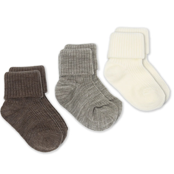 Woolino - Wool Socks, Baby and Toddler -Brown-Gray & White