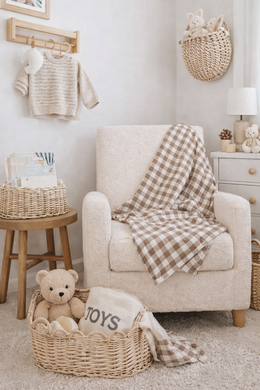 Ali+Oli - Bamboo Muslin Swaddle Blanket (Mocha Checkers)