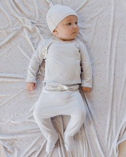 Quincy Mae - Wrap Top + Footed Pant Set Fog