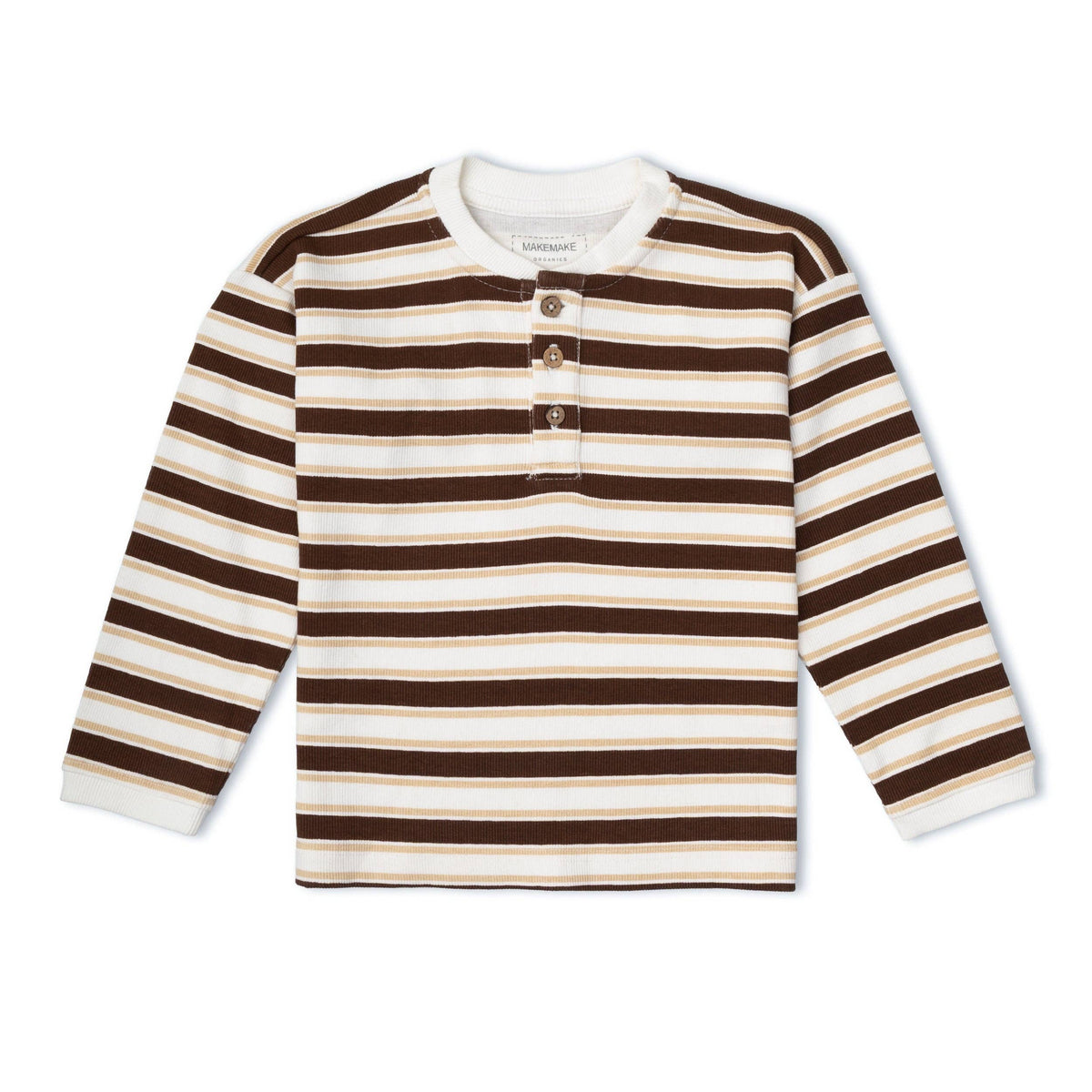 Makemake Organics - Organic Henley Tee - Cocoa Stripe