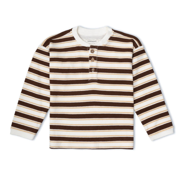 Makemake Organics - Organic Henley Tee - Cocoa Stripe