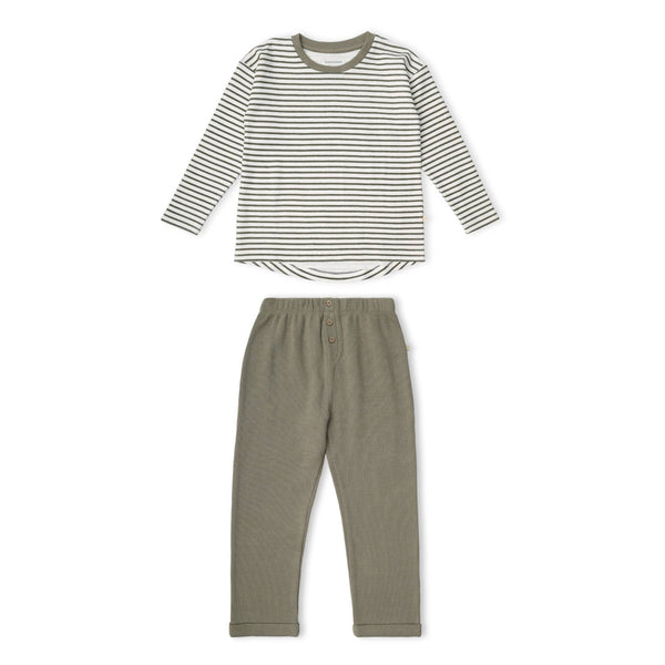 Makemake Organics - Organic Tee & Foldover Pants Set - Olive Stripes