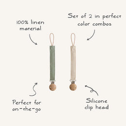 Mushie - Linen Pacifier Clip 2-Pack